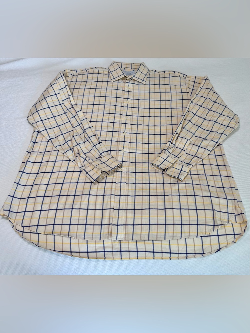 Joseph Turner Men's 18/37R Brushed Cotton Country Shirt Blue/Yellow Checks EUC
